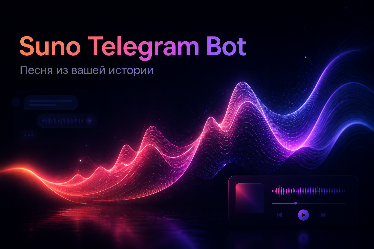 Светящаяся звуковая волна и музыкальный плеер Suno Telegram Bot